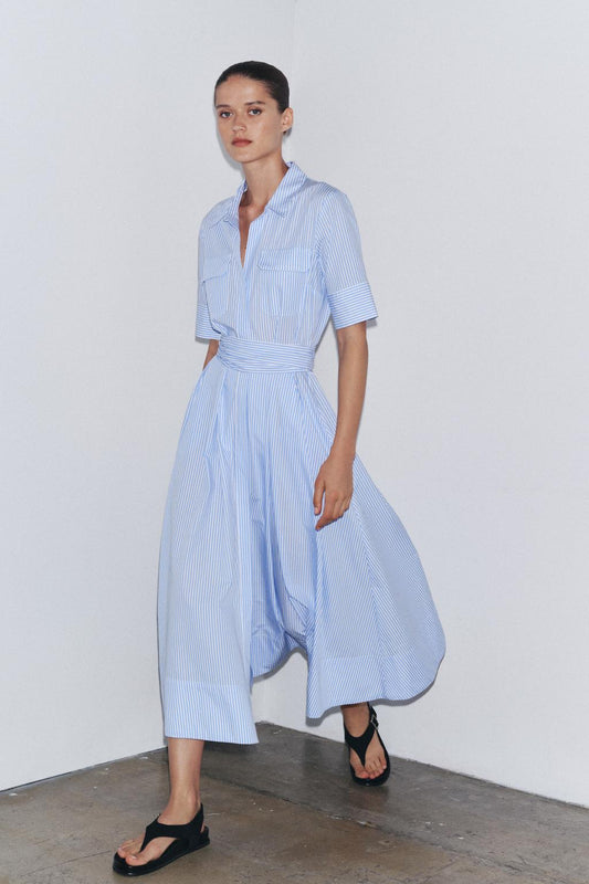 Robe chemise en coton popeline à ceinture nouée