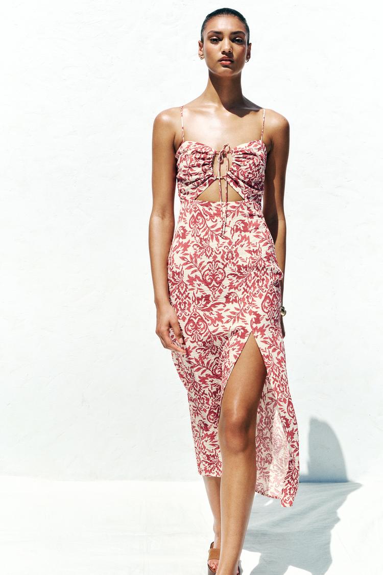 Robe midi dos nu à imprimé rustique