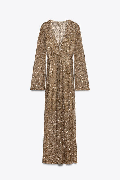 Robe éclat nocturne – Coupe midi à sequins