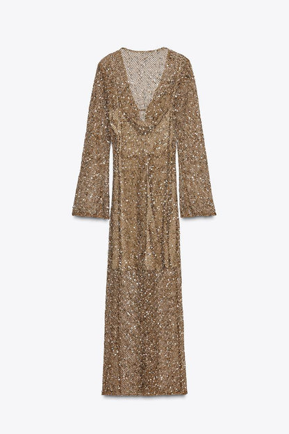 Robe éclat nocturne – Coupe midi à sequins